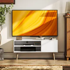 HOMCOM TV Stand up to 55 Inches, TV Unit with Open Shelves and Cable Holes - White - 6