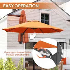 Outsunny 3(m) Wall-Mounted Parasol Shade, with Handle - Orange - 4