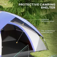 Outsunny Two Man Single Room Dome Tent, with Accessories - Dark Blue/Grey - 3