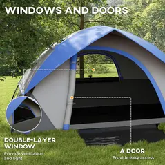 Outsunny Two Man Single Room Dome Tent, with Accessories - Dark Blue/Grey - 5