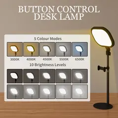 HOMCOM Selfie Light for Video Conference Lighting, Dimmable Desk Lamp with Stand Phone Holder, 5 Colour Modes & 10 Brightness Levels, Memory Function for Home Office, Recording, Video Calls, Black - 4