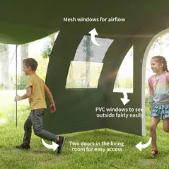 Outsunny 5-6 Man Camping Tent with 2 Room, Floor and Carry Bag - Green - 4