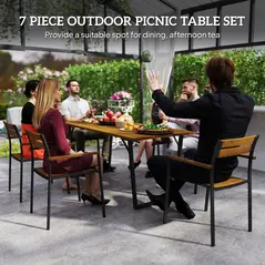 Outsunny Seven-Piece Wood Panel Patio Dining Set - Brown/Black - 3