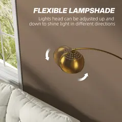 HOMCOM 167cm Arc Floor Lamp for Living Room, Modern Adjustable Standing Lamp with Foot Switch, Faux Black Marble Base and Bell Shade for Home Offices, Bedrooms, Gold Tone - 4