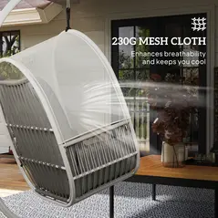 Outsunny Hanging Egg Chair, with Cushion - Light Grey - 3