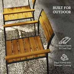Outsunny Seven-Piece Wood Panel Patio Dining Set - Brown/Black - 5