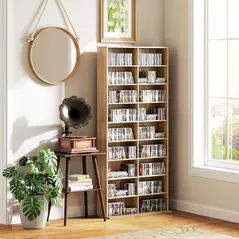 HOMCOM 640 CD Storage Tower - Nature Wood Finish - 8