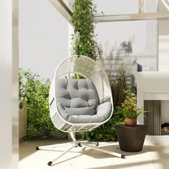 Outsunny Hanging Egg Chair, with Cushion - Light Grey - 8