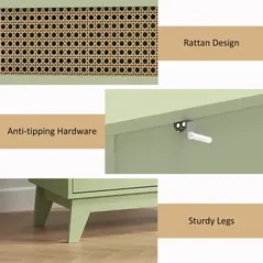 HOMCOM Chest of Drawers, 4-Drawer Storage Organiser Unit with Rattan Element for Bedroom, Living Room, Light Green - 5