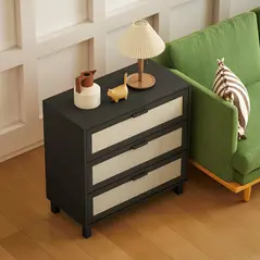 HOMCOM Rattan Bedroom Chest of Drawers, 3 Drawers Storage Unit, Boho Dresser for Living Room, Hallway, Black - 8