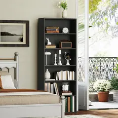 HOMCOM Six Shelf Bookcase - Black - 6