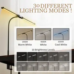 HOMCOM LED Desk Lamp with Clamp, Double Head Table Lamp with 3 Colour Modes & 10 Brightness Levels, Flexible Gooseneck Reading Desk Light with Timer and Memory Function for Study, Office, Work, Black - 4