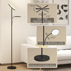 HOMCOM LED Floor Lamp for Living Room, Stepless Dimmable Standing Lamp, Mother and Child Uplighter with Reading Light, 4 Scene Modes, 2700K-6500K Colour Temps, 4 Brightness Levels, Remote Control - 7