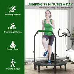 HOMCOM 40" Foldable Mini Fitness Trampoline, with Adjustable Foam Handle, Green - 6