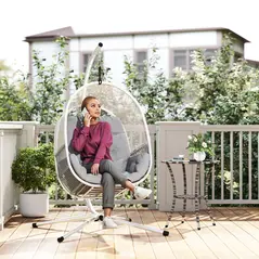 Outsunny Hanging Egg Chair, with Cushion - Light Grey - 1