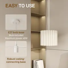HOMCOM Linen Pendant Light, Bedside Ceiling Lamps with E27 Bulb, Modern Hanging Lights for Living Room, Bedroom, Kitchen, Hallway, White - 4