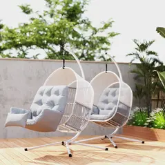 Outsunny Hanging Egg Chair, with Cushion - Light Grey - 7