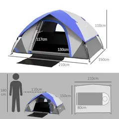 Outsunny Two Man Single Room Dome Tent, with Accessories - Dark Blue/Grey - 2