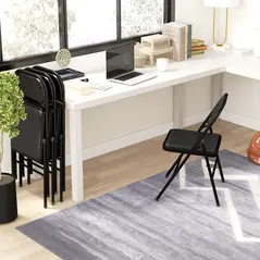 HOMCOM Linen-Look Set of Four Cushioned Folding Chairs - Black - 6