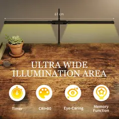 HOMCOM LED Desk Lamp with Clamp, Double Head Table Lamp with 3 Colour Modes & 10 Brightness Levels, Flexible Gooseneck Reading Desk Light with Timer and Memory Function for Study, Office, Work, Black - 5