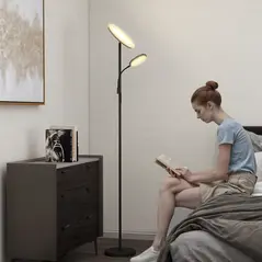HOMCOM LED Floor Lamp for Living Room, Stepless Dimmable Standing Lamp, Mother and Child Uplighter with Reading Light, 4 Scene Modes, 2700K-6500K Colour Temps, 4 Brightness Levels, Remote Control - 1
