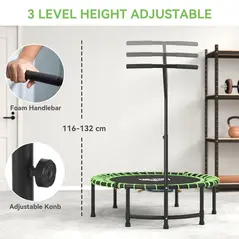HOMCOM Mini Round Steel Frame Trampoline w/ Adjustable Handle, Green - 3