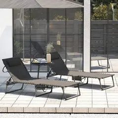 Outsunny Set of Two Sun Loungers, with Five-Position Reclining Backs - Black - 8