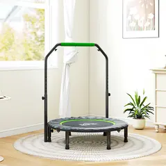 HOMCOM 40" Foldable Mini Fitness Trampoline, with Adjustable Foam Handle, Green - 7