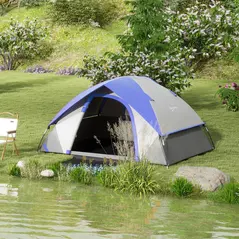 Outsunny Two Man Single Room Dome Tent, with Accessories - Dark Blue/Grey - 1