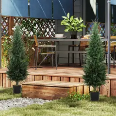 HOMCOM Set of Two Artificial Cypress Trees - Green - 7