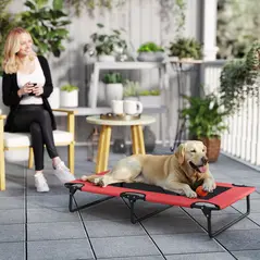 PawHut Portable Raised Dog Bed, Elevated Pet Cot with Breathable Mesh for Indoor Outdoor, for Large Dogs, Red - 1