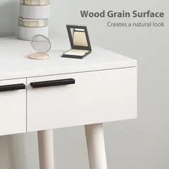 HOMCOM Modern Dressing Table with Round Mirror and Stool, Makeup Vanity Table with 2 Drawers for Bedroom, Living Room, 60 x 40 x 123 cm, White - 4