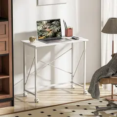 HOMCOM 80 cm Folding Desk on Wheels - White - 6