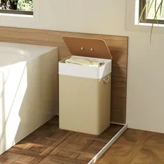 HOMCOM Bamboo Laundry Basket with Lid, 72L Laundry Hamper with Rope Handles, Washing Basket with Removable Washable Liner Bag for Bathroom, Bedroom, Nature Wood Finish - 7