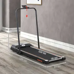 HOMCOM Foldable Walking Treadmill, with LED Display and Wheels, for Home, Office, Fitness Studio, Orange - 2