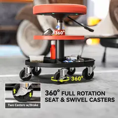 HOMCOM Rolling Mechanic Stool, 135kg Capacity Workshop Stool, 360° Swivel Roller Padded Creeper Seat with Wheels, Tool Trays Storage for Garage, Shop, Auto Repair, Yellow - 6