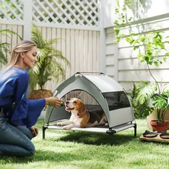 PawHut Portable Elevated Dog Bed with Removable Canopy, Cooling Raised Pet Cot for Small Medium Dogs, 76 x 61 x 60 cm - 1