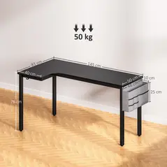 HOMCOM L-Shaped Computer Gaming Desk with Fabric Bag, Hooks and Cable Management, 145 x 81 x 76cm - Black - 2