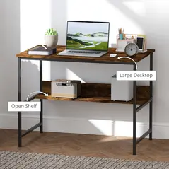 HOMCOM 2-Tier Computer Desk, 100 x 60 cm, Rustic Brown - 3