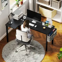 HOMCOM L-Shaped Computer Gaming Desk with Fabric Bag, Hooks and Cable Management, 145 x 81 x 76cm - Black - 8