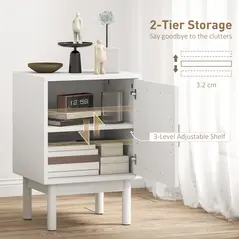 HOMCOM Rattan Bedside Table for Bedroom - White - 5