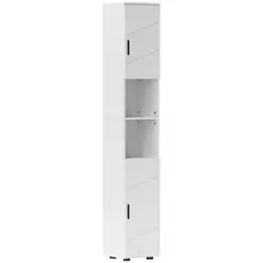kleankin Line Embossed Tall Bathroom Storage Cabinet - White - 1