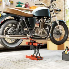 HOMCOM 500 kg Motorcycle Scissor Lift Jack, Heavy Duty Steel Adjustable Motorbike Lifting Hoist Stand with Safety Pin, Foldable Lifter for Dirt Bike Repair Maintenance, 45x15 cm Large Platform, Orange - 8