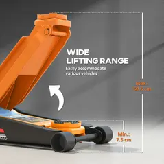 HOMCOM 3 Ton Hydraulic Low-Profile Floor Jack, with 7.5-50.5cm Lifting Range, Wheels, Orange - 3
