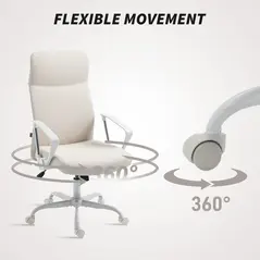 HOMCOM Fabric High Back Office Chair - Cream White - 5