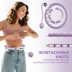 SPORTNOW Smart Weighted Hula Hoop, Massage Hula Ring w/ 16 Detachable Knots, 360° Auto-Rotating Ball, Digital Counter, Purple - 4