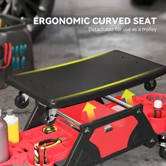 HOMCOM Rolling Mechanic Stool, 135kg Capacity Workshop Stool with 360° Swivel Wheels, Roller Creeper Seat with Slide Out Tool Trays, Drawer, Bottle Holders for Garage, Shop, Auto Repair, Red - 4