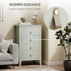 HOMCOM Bedroom Chest of Drawers, Modern 4 Drawer Dresser Cabinet with PU Leather Handles and Metal Runners for Living Room, Hallway, Entryway, 60 x 40 x 98 cm, Green - 4