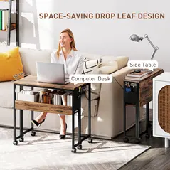 HOMCOM 80 cm Drop Leaf Writing Work Desk - Rustic Brown - 3