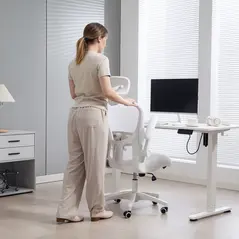 Vinsetto Multi-Adjustable Office Chair, with Lumbar Support, Headrest and Mesh Back - White - 8